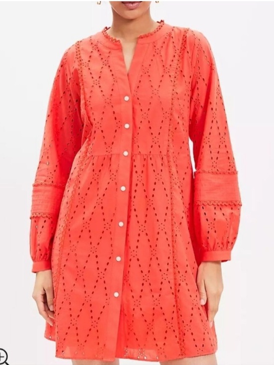 LOFT Dresses & Skirts - 4/$25 SALE LOFT Coral Eyelet Button-Front Dress with Scalloped Neckline